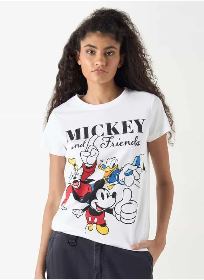 SP Characters Mickey Mouse and Friends Print T-shirt with Crew Neck and Short Sleeves