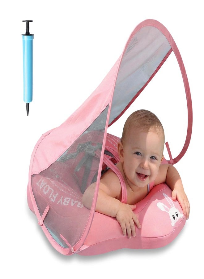 Parentswell Baby Pool Float with Canopy UPF50+ Sun Protection, Soft Fabric-Covered Baby Floats with Safety Seat, No Flip Over Baby floatie for Age 6-36 Months, Infant Pool Float for Toddler (Pink) - Image 1