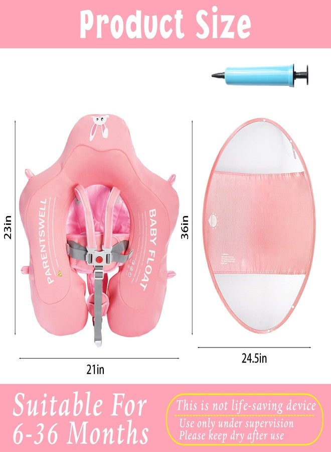 Parentswell Baby Pool Float with Canopy UPF50+ Sun Protection, Soft Fabric-Covered Baby Floats with Safety Seat, No Flip Over Baby floatie for Age 6-36 Months, Infant Pool Float for Toddler (Pink) - Image 2