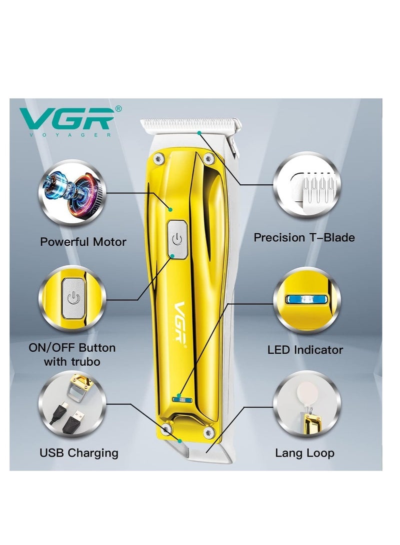 VGR Professional V-955 Rechargeable Razor With Stainless Steel Blades, USB Charging Cable 3 Steering Combs For Men, 500mAh Lithium Ion Battery From GR Gold - Image 4