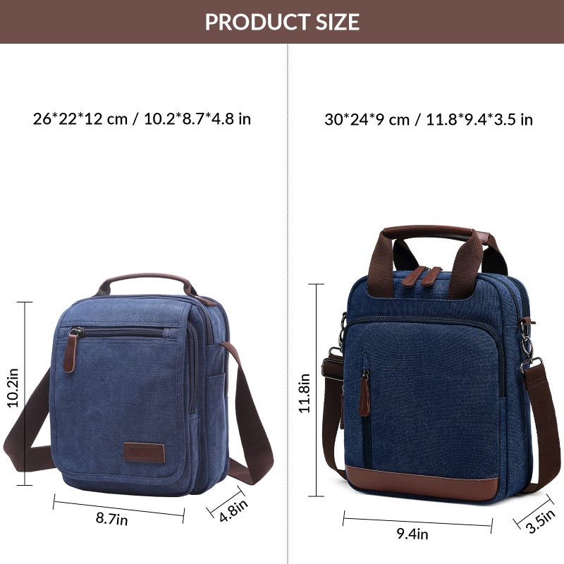 mygreen Messenger Bag for Men, Canvas Crossbody Shoulder Bags Vintage Satchel for Travel Work Business Dark Blue - Image 3