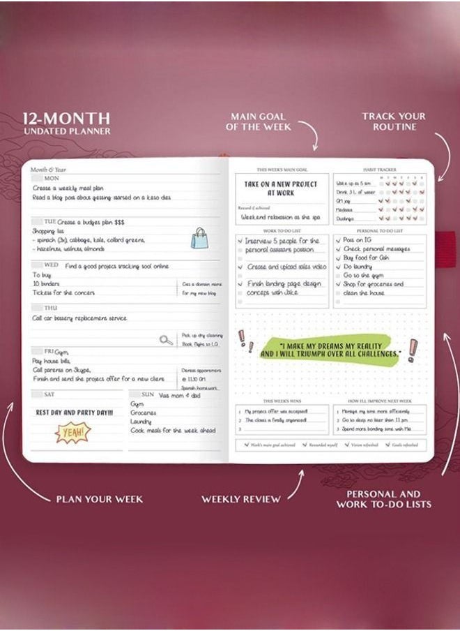 Generic - A5 Hardcover Weekly And Monthly Life Plan Organizer Notebook With 3 Beautiful Stickers For Daily Productivity, Time Management And Achieving Goals Helps Keep Track Of The Important Things In Life - Image 1