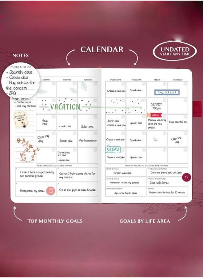 Generic - A5 Hardcover Weekly And Monthly Life Plan Organizer Notebook With 3 Beautiful Stickers For Daily Productivity, Time Management And Achieving Goals Helps Keep Track Of The Important Things In Life - Image 1