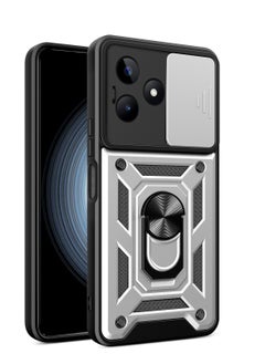 Generic Case Cover Shockproof Windows Protective Case with Camera Protection and Metal Ring Compatible with Realme C53 4G (Silver) 