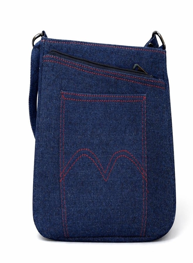 SHOPATHON INDIA Denim Crossbody Sling Bag for Women | Jeans Pocket Design with Multiple Zipper Pockets | Adjustable Shoulder Strap | Compact Daily Use Side Bag - Image 3