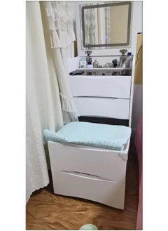 Raffine Multifunctional Makeup Dressing Table Drawers Make Up Organizer Storage Cabinet Makeup Table Set with Touch Light Vanity Mirror and Cushioned Stool 40 x 40 x 82 Centimeter  - Image 4