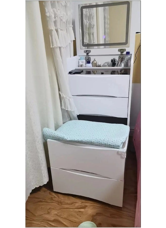 Raffine - Multifunctional Makeup Dressing Table Drawers Make Up Organizer Storage Cabinet Makeup Table Set with Touch Light Vanity Mirror and Cushioned Stool 40 x 40 x 82 Centimeter - Image 1