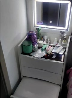 Raffine Multifunctional Makeup Dressing Table Drawers Make Up Organizer Storage Cabinet Makeup Table Set with Touch Light Vanity Mirror and Cushioned Stool 40 x 40 x 82 Centimeter  - Image 5