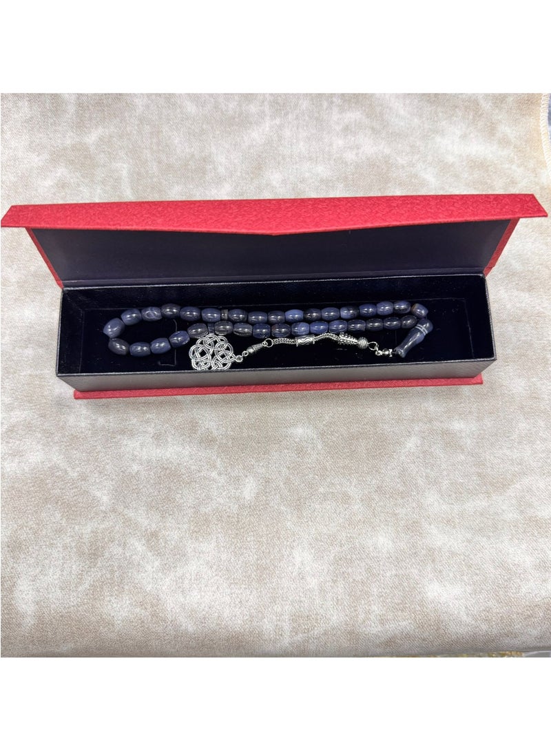 Yemeni Agate Prayer Beads – 33 oval-shaped beads, 6mm in size, in a rare and elegant color with a luxurious metal tassel. Comes in a premium gift box, perfect for gifting on all occasions. - Image 3