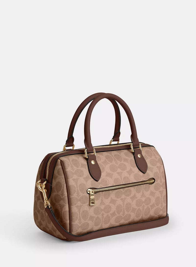 كوتش اوت ليت حقيبة كوتش روان ساتشل من قماش سيجنيتشر، حقيبة توت نسائية، حقيبة كتف نسائية، حقيبة يد نسائية، حقيبة سفر نسائية، بنية اللون - Image 2