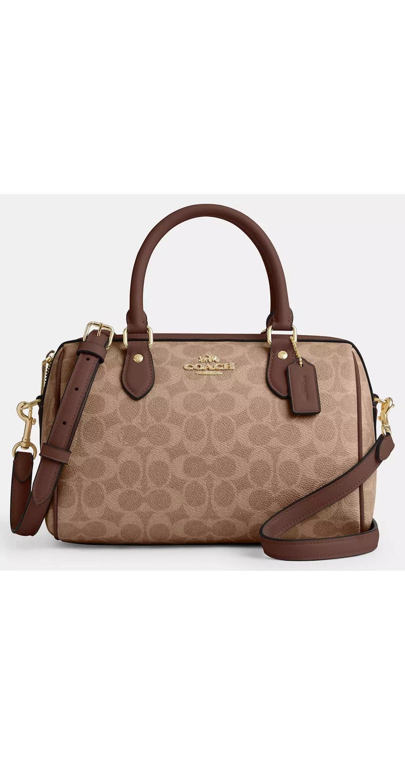 كوتش اوت ليت حقيبة كوتش روان ساتشل من قماش سيجنيتشر، حقيبة توت نسائية، حقيبة كتف نسائية، حقيبة يد نسائية، حقيبة سفر نسائية، بنية اللون - Image 1