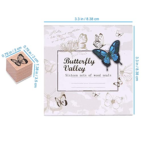 Tvoip 16 Pcs Wooden Rubber Stamp Set, Vintage Butterfly Scrapbooking Stamps Junk Journal DIY Craft Wooden Rubber Stamps Set for Scrapbook Album Diary Seal Stamps - Image 5