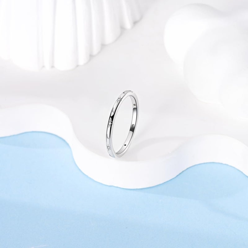 Parmuz 925 Sterling Silver Rings for Woman Dainty Stackable CZ Star Moon Cross Eternity Engagement Bands Ring for Her - Image 3