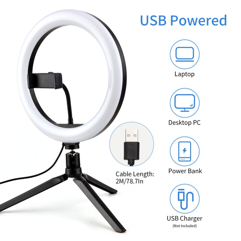 مجموعة مصباح ضوء حلقي متعدد الألوان 26 سم/10 بوصة (ثلاثة ألوان) مع قاعدة رمح وحامل هاتف، بنطاق درجات كلفن 3200–6000، و10 مستويات سطوع قابلة للتعديل، للبث المباشر/الاجتماعات/التجميل - Image 3