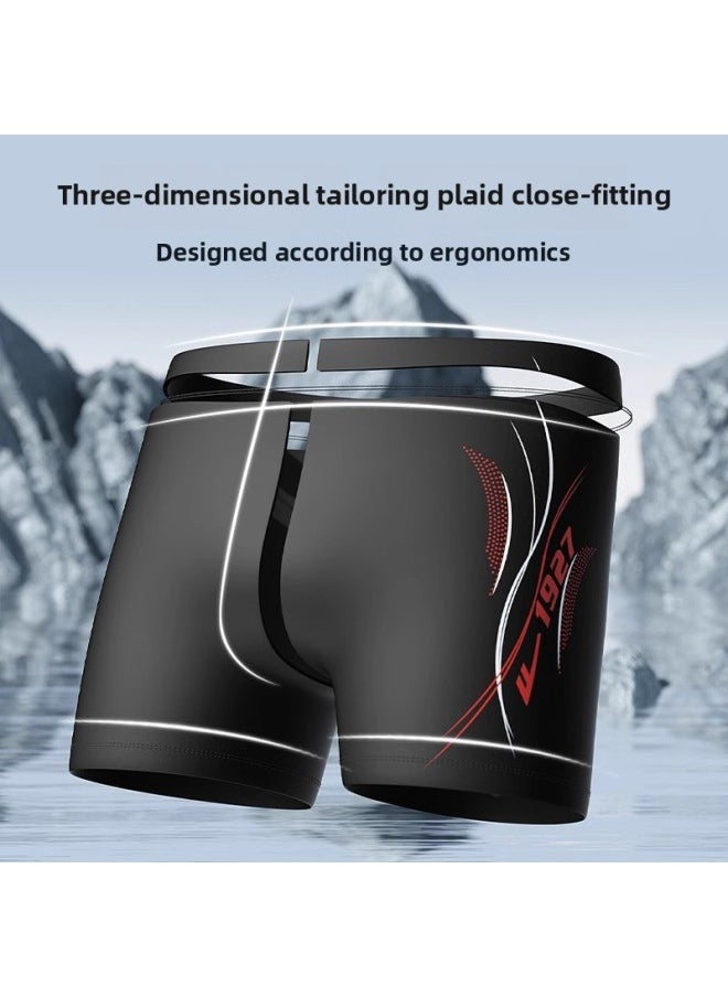 Generic - Huili Swimming Trunks Men's Suit 2024 Swimming Cap Swimming Goggles Three-piece Professional Boxer Swimming Equipment Full Set-Color:black Red Flat Angle- - Image 1