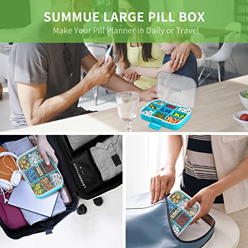 SUMMUE Large Pill Organizer, 9 Compartments Portable Travel Pill Box Case Moisture Proof, XL Pill Container Holder for Vitamins, Cod Liver Oil, Supplements, Medication (Blue) - Image 2