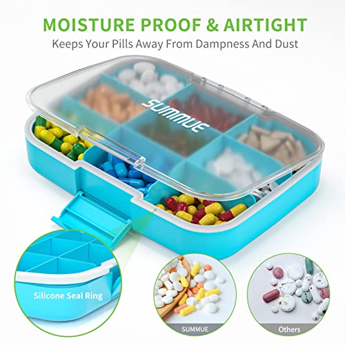 SUMMUE Large Pill Organizer, 9 Compartments Portable Travel Pill Box Case Moisture Proof, XL Pill Container Holder for Vitamins, Cod Liver Oil, Supplements, Medication (Blue) - Image 5