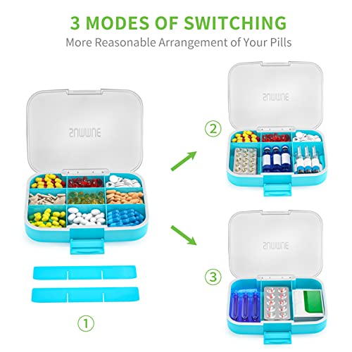 SUMMUE Large Pill Organizer, 9 Compartments Portable Travel Pill Box Case Moisture Proof, XL Pill Container Holder for Vitamins, Cod Liver Oil, Supplements, Medication (Blue) - Image 4