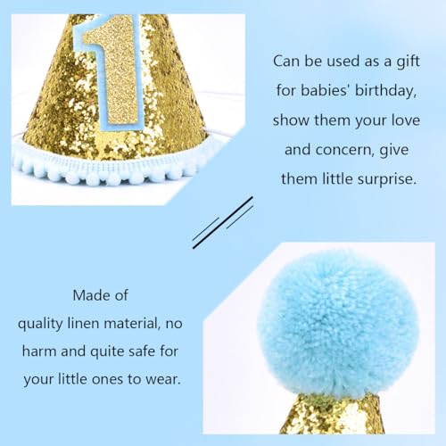 Zytiqt 2Pcs Birthday Cap, Set of Baby Caps for One Month Photoshoot Props, First Birthday Celebration Hats in Blue Pink and White (Blue) - Image 4