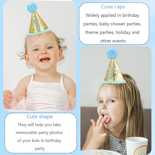 Zytiqt 2Pcs Birthday Cap, Set of Baby Caps for One Month Photoshoot Props, First Birthday Celebration Hats in Blue Pink and White (Blue) - Image 5