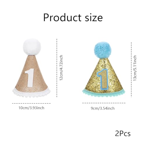 Zytiqt 2Pcs Birthday Cap, Set of Baby Caps for One Month Photoshoot Props, First Birthday Celebration Hats in Blue Pink and White (Blue) - Image 2