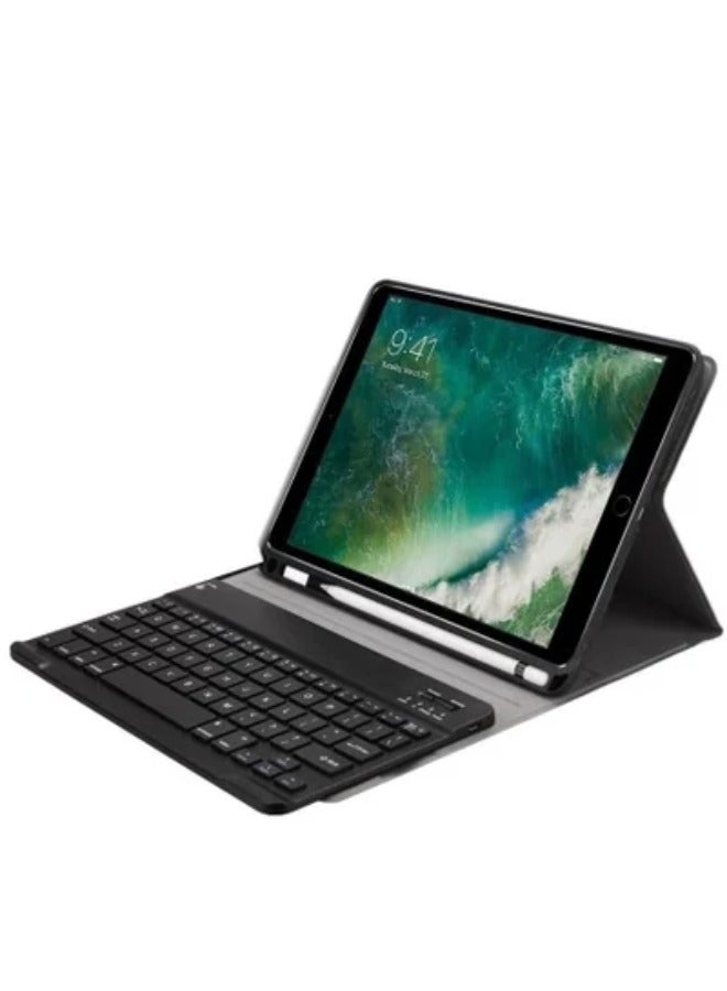 DUSALA Apple Ipad Air Air 2 (9.7”) English Arabic Smart Wireless Bluetooth Keyboard Case Cover With Pen Slot Black - Image 1