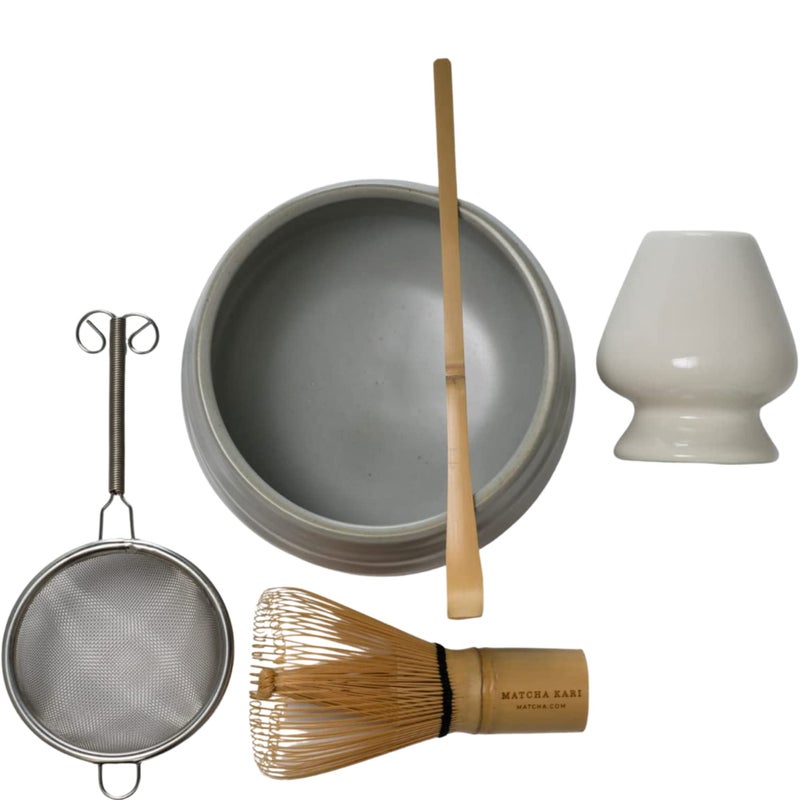 Matcha Kari Dr. Weil Matcha Kari - Lite Matcha Tea Set - White - Whisk with Holder, Scoop, Sifter, and Ceramic Bowl - Image 1