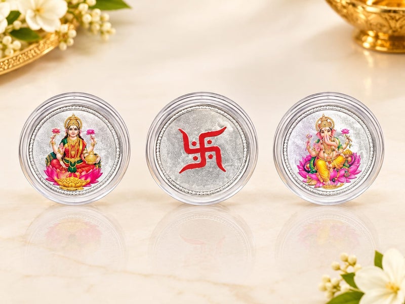 KHUSHBOO JEWELS 3 GRAMS SILVER 999 LAXMI GANESH COIN BOX - Image 1