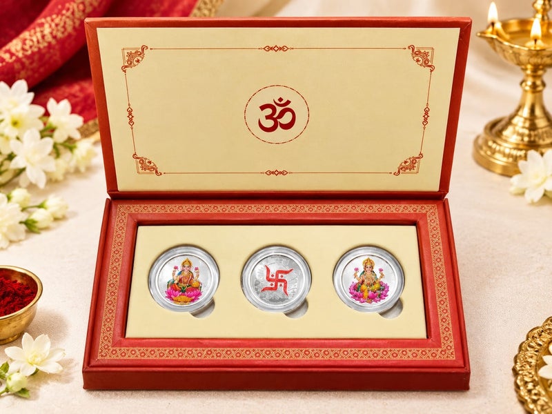 KHUSHBOO JEWELS 3 GRAMS SILVER 999 LAXMI GANESH COIN BOX - Image 2