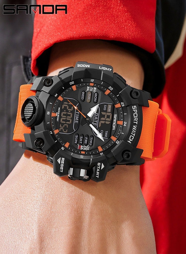 ساندا ساعة الإلكترونية الفاخرة للرجال بتصميم G، رياضية خارجية، كرونوغراف تناظري رقمي، شاشة مزدوجة عسكرية، مقاومة للماء حتى عمق 50 متر - Image 4