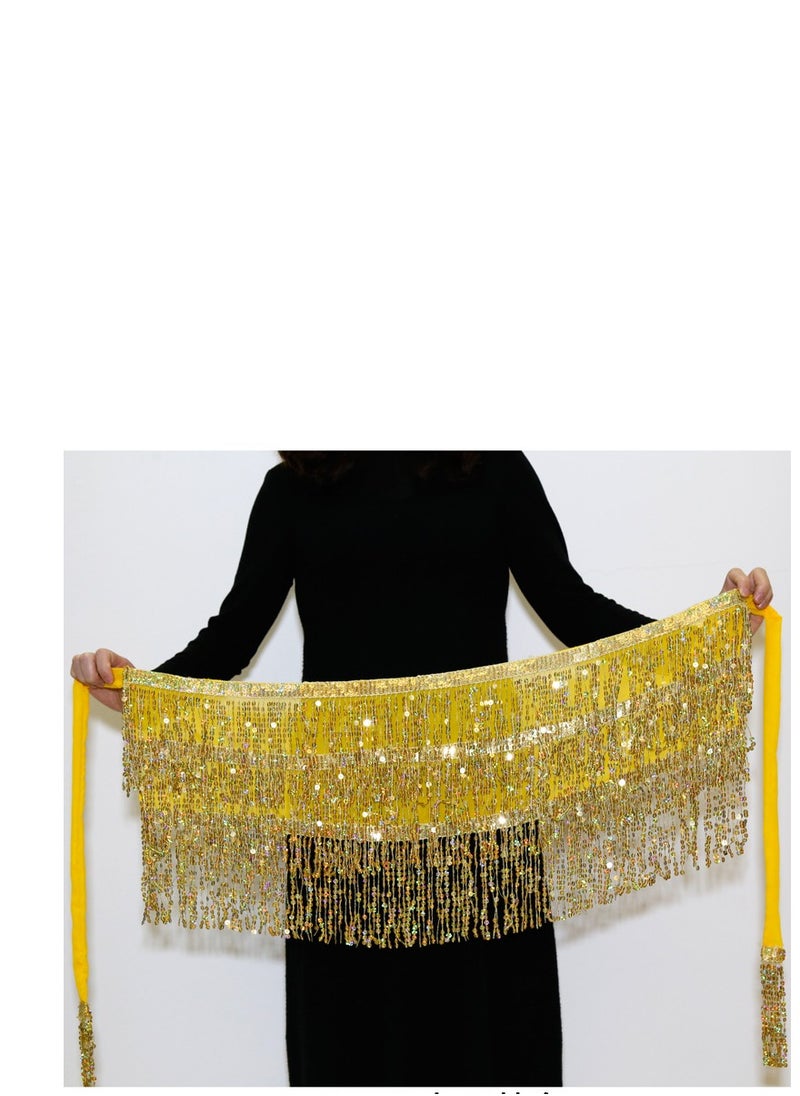 Generic - Squality Women Belly Dance Scarf Yellow（three layers） - Image 1