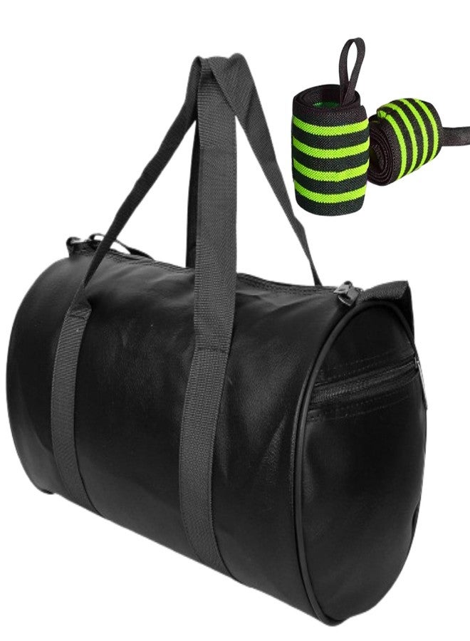 COOL INDIANS Combo (Pack of 2) Pu-Leather Gym Bag Gym Duffel Bag with Shoulder Strap for Men's & Women's with Grey Wrist Support Band for Daily Exercise., 23 Cm (Green) - Image 1