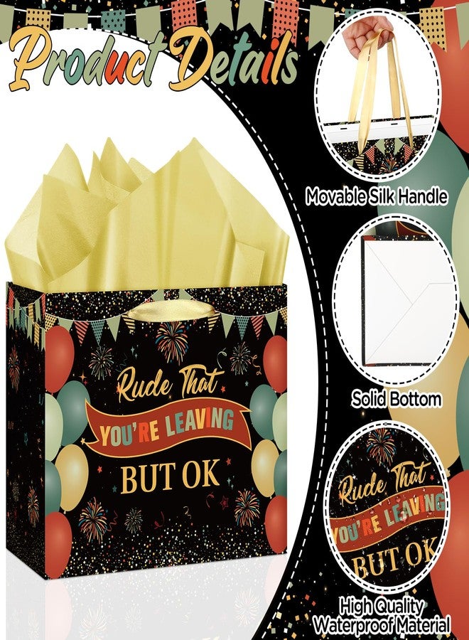 Wayyogh Funny Farewell Gift Bag Vintage Rude That You're Leaving But Ok Wrapping Bag with Tissue Paper and Card for Men Women Retirement Office Coworker Leaving Going Away Graduation Party Wrap Bags Supplies - Image 4