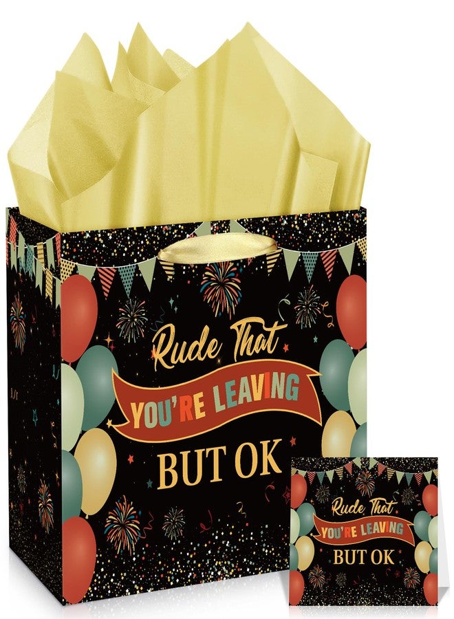 Wayyogh Funny Farewell Gift Bag Vintage Rude That You're Leaving But Ok Wrapping Bag with Tissue Paper and Card for Men Women Retirement Office Coworker Leaving Going Away Graduation Party Wrap Bags Supplies - Image 1