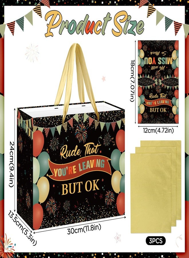 Wayyogh Funny Farewell Gift Bag Vintage Rude That You're Leaving But Ok Wrapping Bag with Tissue Paper and Card for Men Women Retirement Office Coworker Leaving Going Away Graduation Party Wrap Bags Supplies - Image 3