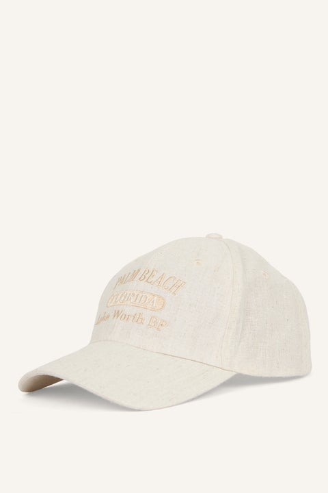 Beige Woman Woman Linen Embroidered Hat Casual