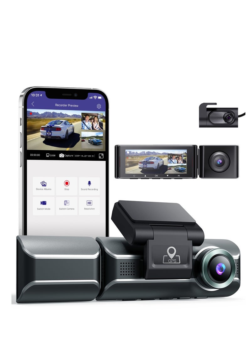 أزدوم داش كام AZDOME - M550 PRO بدقة 4K، بثلاث عدسات لتصوير شامل، تدعم GPS وWi-Fi وBluetooth وتحكم صوتي، مع وضع وقوف السيارات للحماية والمراقبة المستمرة. - Image 1