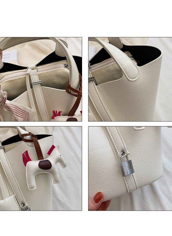 Generic - Patchwork Pendant Decor Simple Design Satchel Bag Include Pony Pendant and Silk Scarf - Image 1