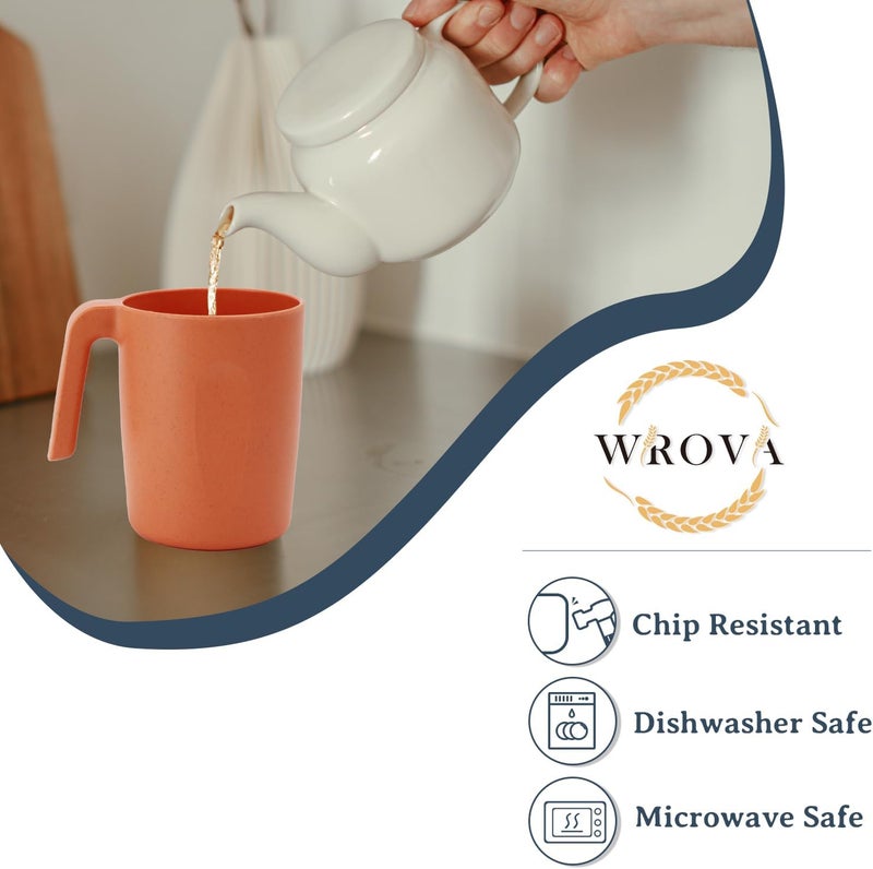 Wrova 16oz Wheat Straw Cups with handles set of 6Plastic Cups ReusableUnbreakable Kids MugsDishwasher Safe  Microwave SafeIdeal Plastic Mugs for TeaCoffeeCampingRVOrange - Image 3