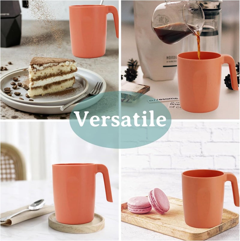Wrova 16oz Wheat Straw Cups with handles set of 6Plastic Cups ReusableUnbreakable Kids MugsDishwasher Safe  Microwave SafeIdeal Plastic Mugs for TeaCoffeeCampingRVOrange - Image 4