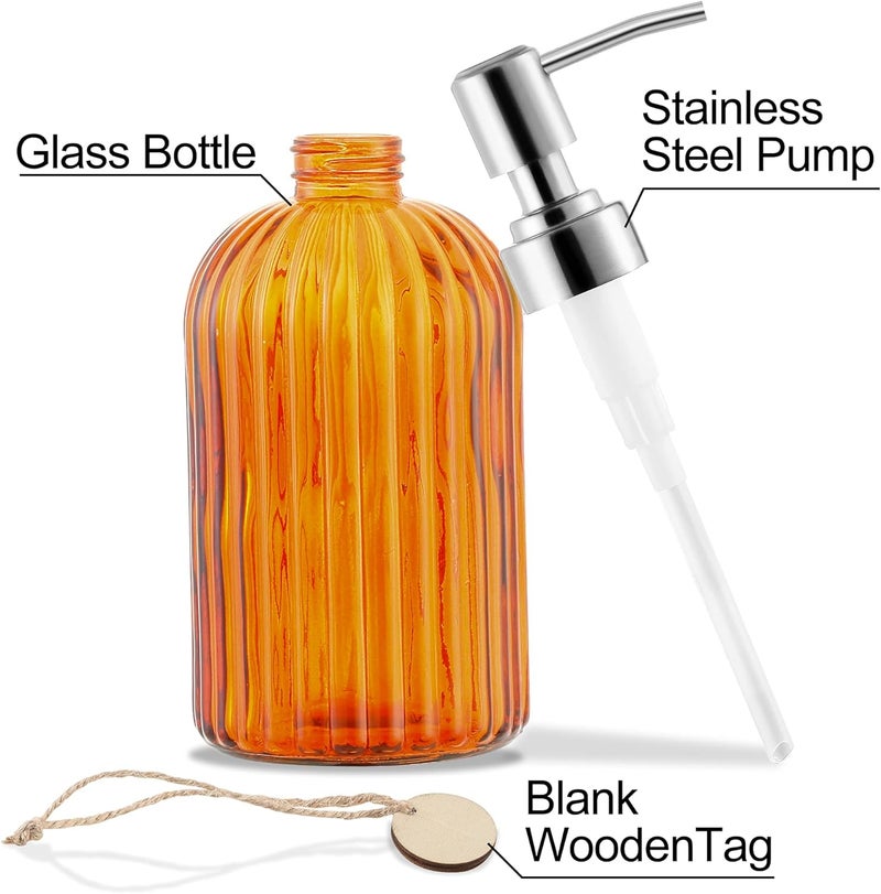 MOCLIF 16 OZ Soap Dispenser，Tempered Glass Clear Vertical Stripe with 304 Rust Proof Stainless Steel Pump Refillable Liquid Hand Soap Dispenser，for Bathroom, Kitchen, Dish Soap，Lotion (Orange) - Image 3