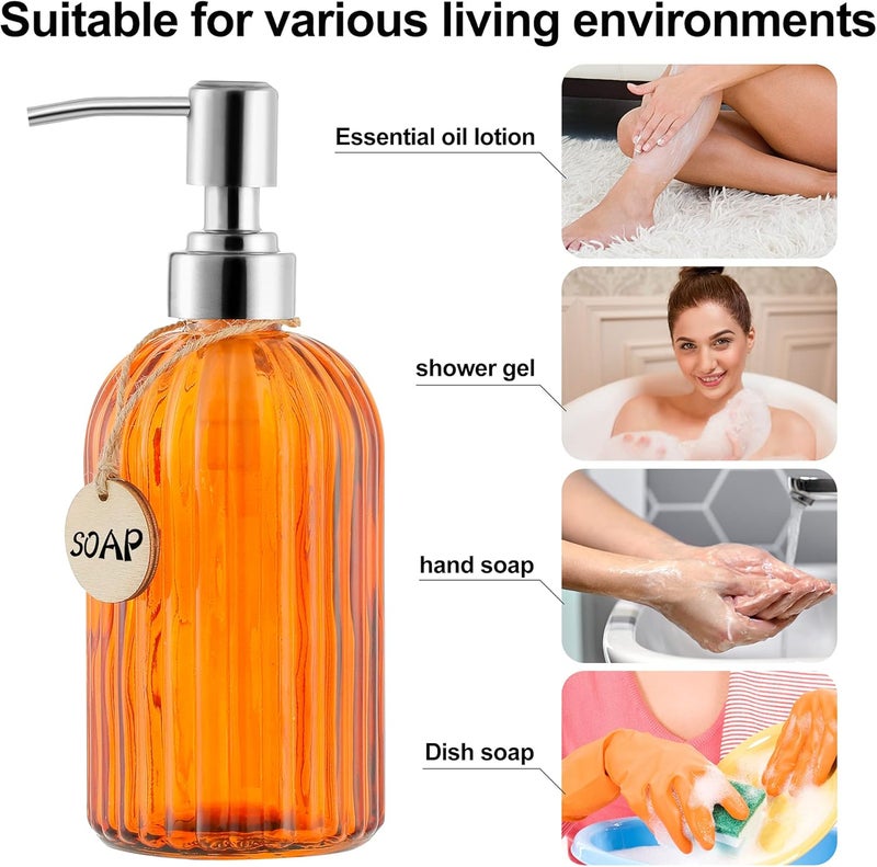 MOCLIF 16 OZ Soap Dispenser，Tempered Glass Clear Vertical Stripe with 304 Rust Proof Stainless Steel Pump Refillable Liquid Hand Soap Dispenser，for Bathroom, Kitchen, Dish Soap，Lotion (Orange) - Image 4