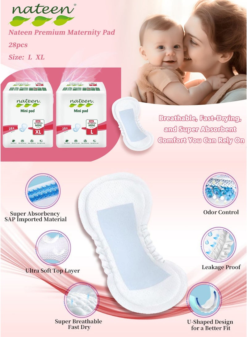 nateen 28 Count Large Size Maternity Pads Postpartum Pads Post Pregnancy Bleeding Pads Post Delivery Pads After Birth Pads Hospital Maternity Pads Heavy Flow Post Natal Pads Super Absorbent Ultra Soft Skin Friendly Leak Protection Dry Comfort Pads for Mothers After Childbirth 34 x 16 5 cm - Image 2