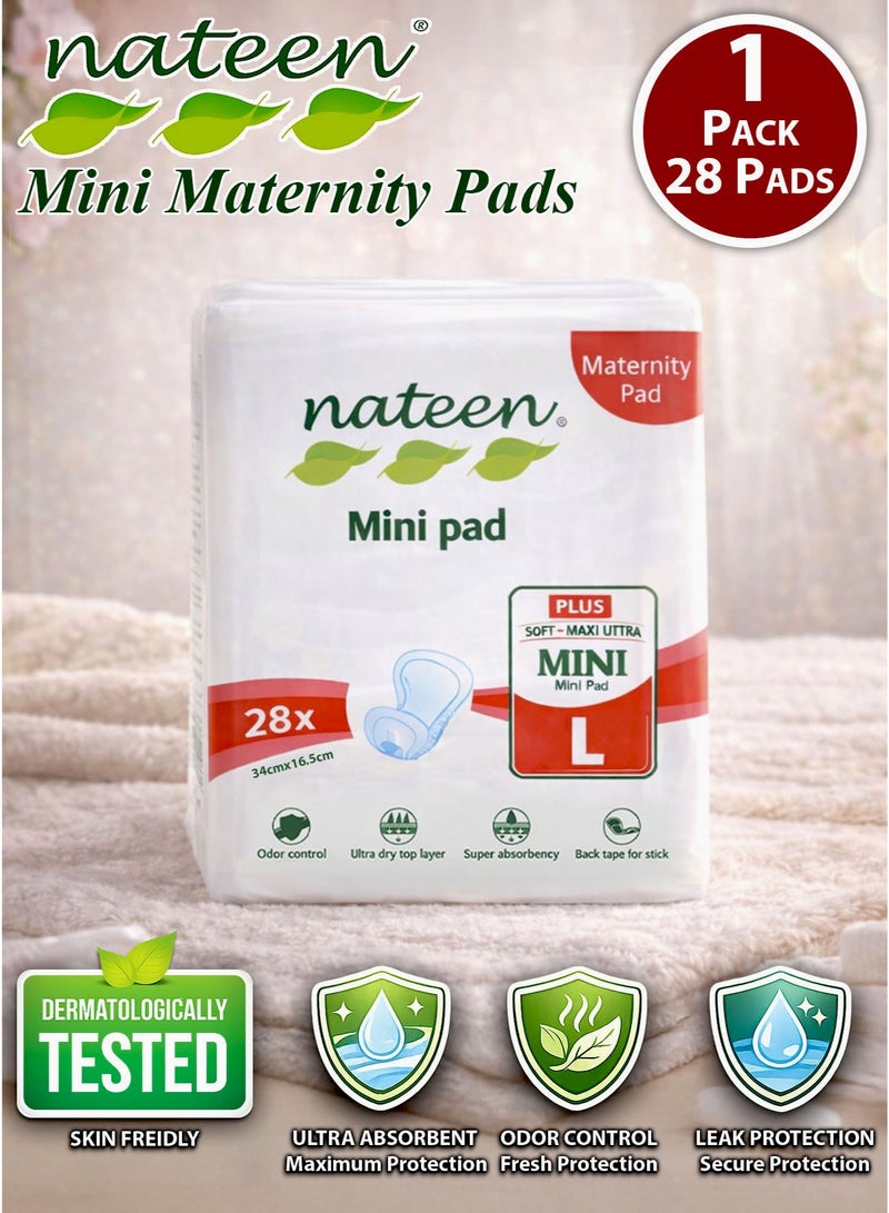 nateen 28 Count Large Size Maternity Pads Postpartum Pads Post Pregnancy Bleeding Pads Post Delivery Pads After Birth Pads Hospital Maternity Pads Heavy Flow Post Natal Pads Super Absorbent Ultra Soft Skin Friendly Leak Protection Dry Comfort Pads for Mothers After Childbirth 34 x 16 5 cm - Image 1
