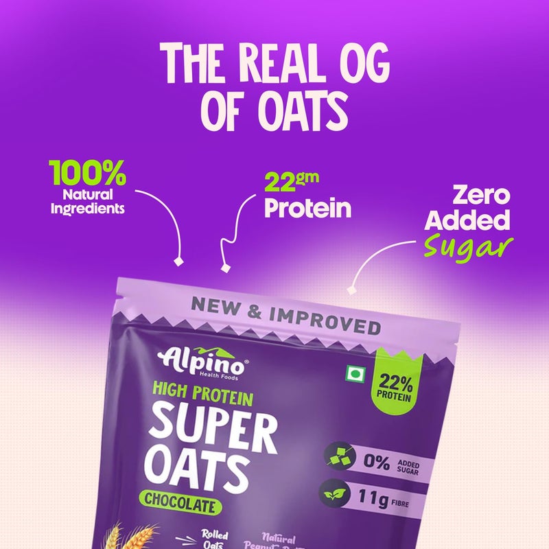 Alpino Super Oats Chocolate 400g 22% High Protein – Rolled Oats, Natural Peanut Butter, Cocoa Powder, Nuts & Seeds – 22g Protein, Source of Dietary Fibre & Healthy Fats, No Added Sugar & Salt - Image 5