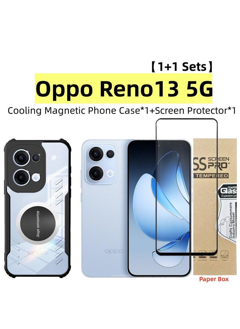 Generic - [1+1 Sets] For Oppo Reno 13 5G Case & Screen Protector Magnetic Suction Car Phone Cover with Cooling and Anti Drop Function Tempered Glass Screen Protector - Image 1
