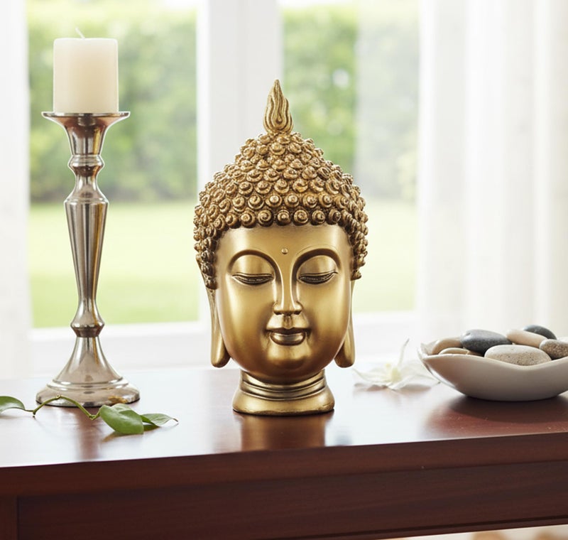 ESPLANADE Buddha Head Show Piece For Home Decor|Antique Buddha Face Statue For Room Decor|Office Table Decorative Item|Resin Gautam Buddha Idol & Figurine For House Warming Gifts|Golden,9 Inch - Image 5