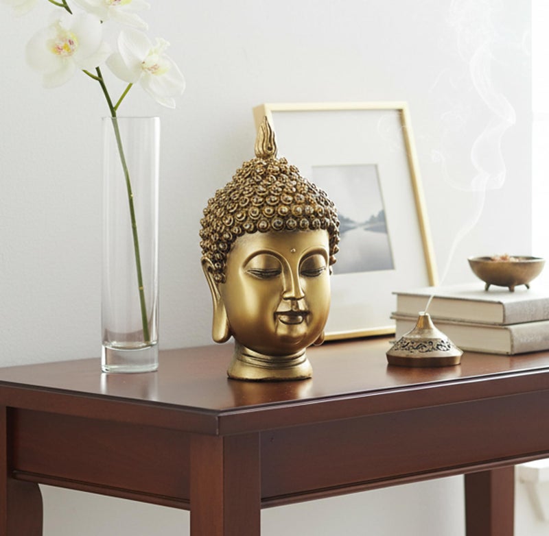 ESPLANADE Buddha Head Show Piece For Home Decor|Antique Buddha Face Statue For Room Decor|Office Table Decorative Item|Resin Gautam Buddha Idol & Figurine For House Warming Gifts|Golden,9 Inch - Image 4