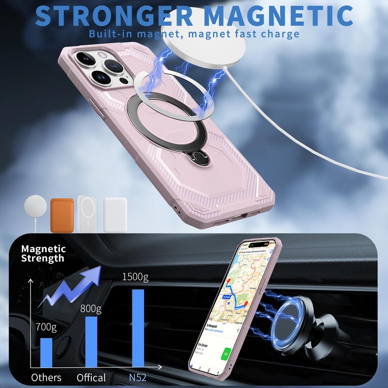 BURAQ Case Cover For iPhone 13 Pro Max Frosted MagSafe Holder Phone Case(Pink) - Image 2