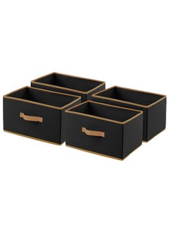Kuber Industries Kuber Industries Foldable Boxes For Storage (Pack of 4) - Multipurpose Storage Organizer For Clothes | Wardrobe | Closet | Toys | Books | Home - Undergarment Organizer Basket With Handle (Black)  - Image 1